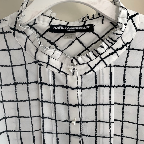 Karl Lagerfeld Paris size L plaid blouse - Picture 8 of 16